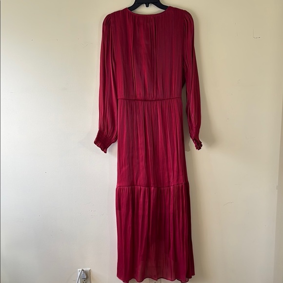 Lauren Conrad Dress Burgundy Boho Wrap Long Sleeve High Low in Size L NWT - Picture 10 of 13